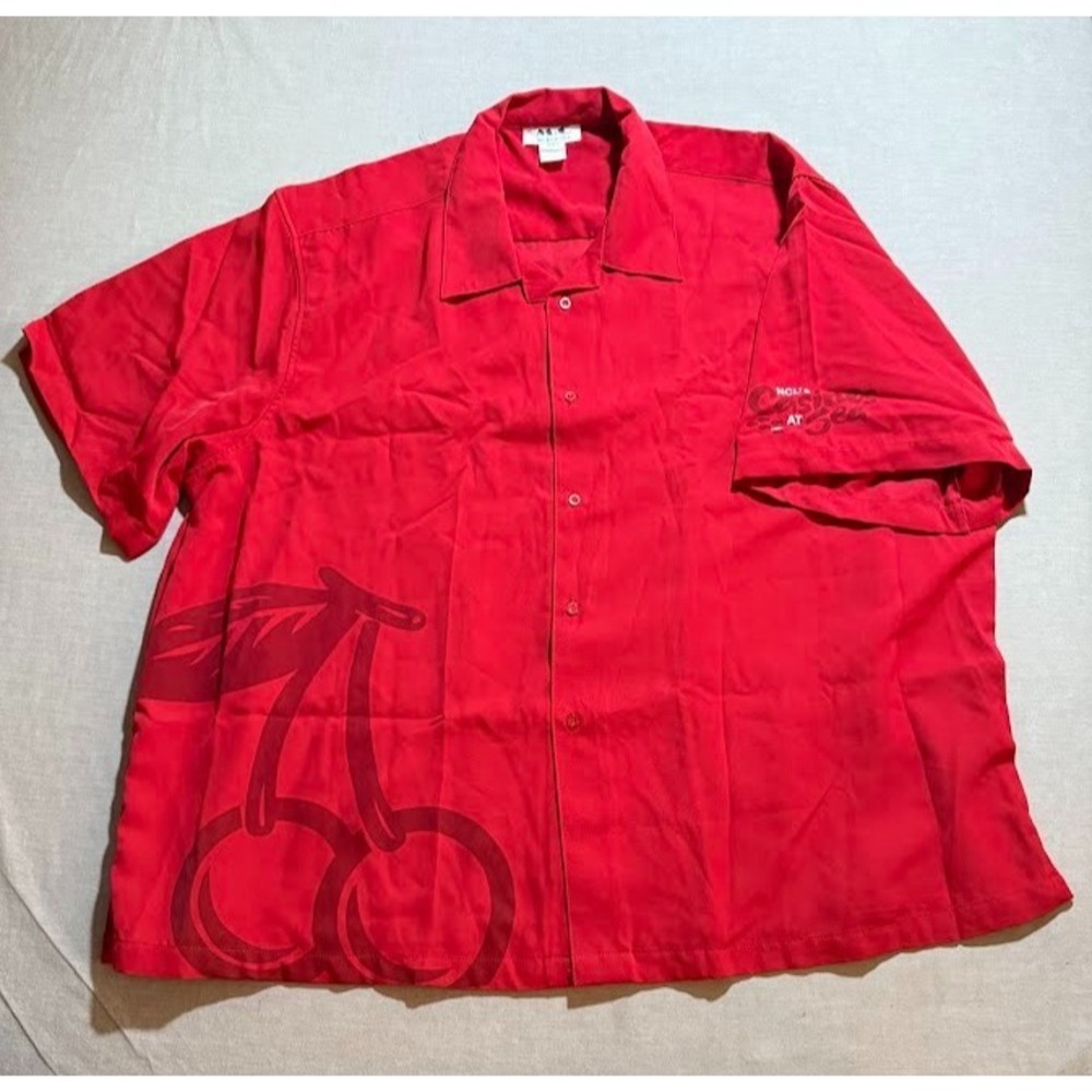 M & C Twin Cherries Bowling‎ Shirt Adult 3XL Red Short Sleeve Button Up Camp .